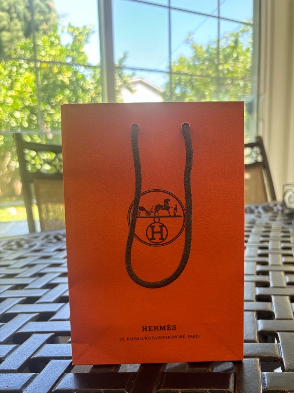 Hermes Orange Gift Bag with Black Rope Handles